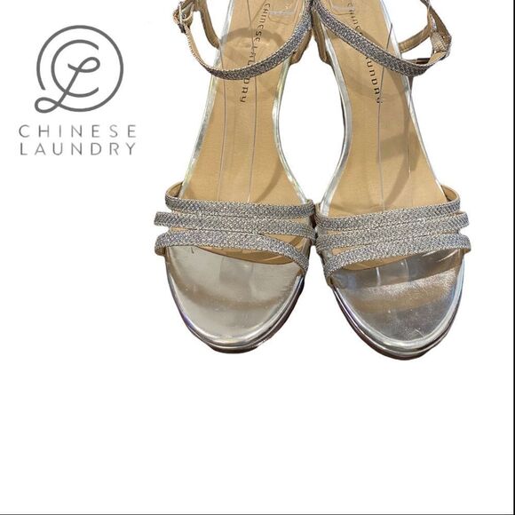 Chinese Laundry Women's Silver Sparkle Strappy Ankle Strap Heels 11 - Picture 3 of 4